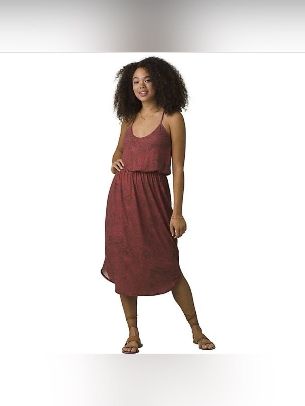Prana Women’s Size M Ayla Brown Floral Racerback Dress